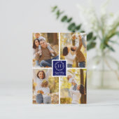 4写真コラージハッピーホリデーズクリスマスブルー ポストカード (スタンド正面)