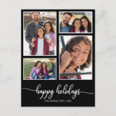 4写真コラージハッピーホリデーズブラックモダン ポストカード (正面)