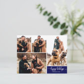 4写真コラージハッピーホリデーモダンネイビーブルー ポストカード (スタンド正面)