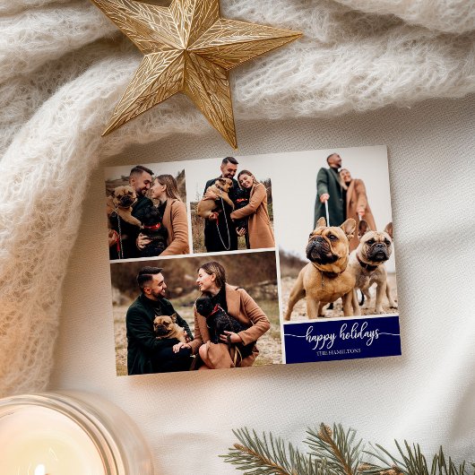 4写真コラージハッピーホリデーモダンネイビーブルー ポストカード