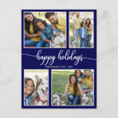 4写真コラージハッピーホリデーモダンネイビーブルー ポストカード (正面)