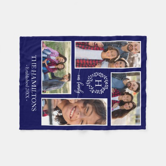 4写真コラージモノグラムファミリーフォトホームデコール フリースブランケット (正面(横))