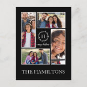 4写真コラージモノグラムメリークリスマスブラック ポストカード (正面)