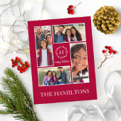 4写真コラージモノグラムメリークリスマスホリデー ポストカード