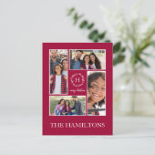 4写真コラージモノグラムメリークリスマスホリデー ポストカード (スタンド正面)