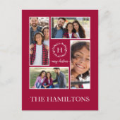 4写真コラージモノグラムメリークリスマスホリデー ポストカード (正面)