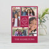 4写真コラージモノグラムメリークリスマスホリデー 招待状 (スタンド正面)