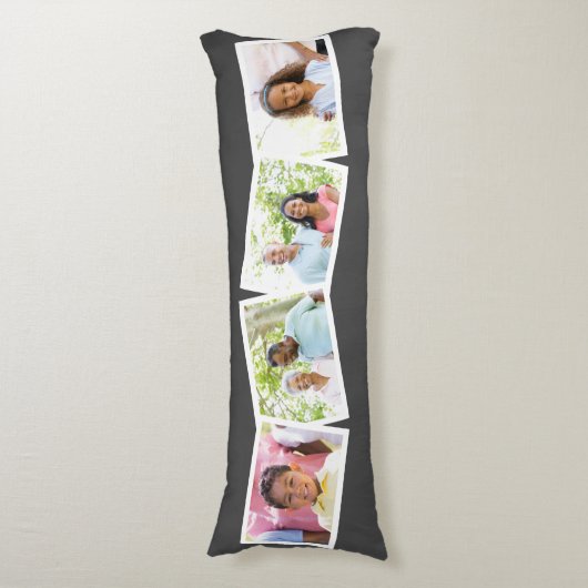 4写真コラージュの家族の名前とカスタム文字 – グレー ボディピロー (正面縦)