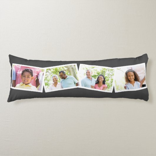 4写真コラージュの家族の名前とカスタム文字 – グレー ボディピロー (正面)