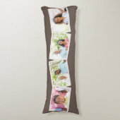 4写真コラージュの家族の名前とカスタム文字 – ブラウン ボディピロー (正面縦)