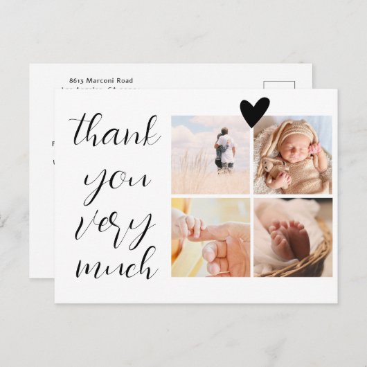 4写真コラージュミニマリスト赤ちゃんシャワーありがとう ポストカード (正面/裏面)