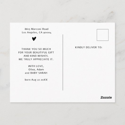 4写真コラージュミニマリスト赤ちゃんシャワーありがとう ポストカード (裏面)