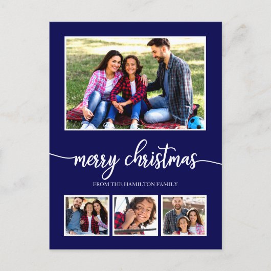 4写真コラージュメリークリスマスモダン休暇 ポストカード (正面)