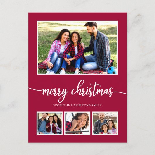 4写真コラージュメリークリスマスモダン休暇 ポストカード (正面)