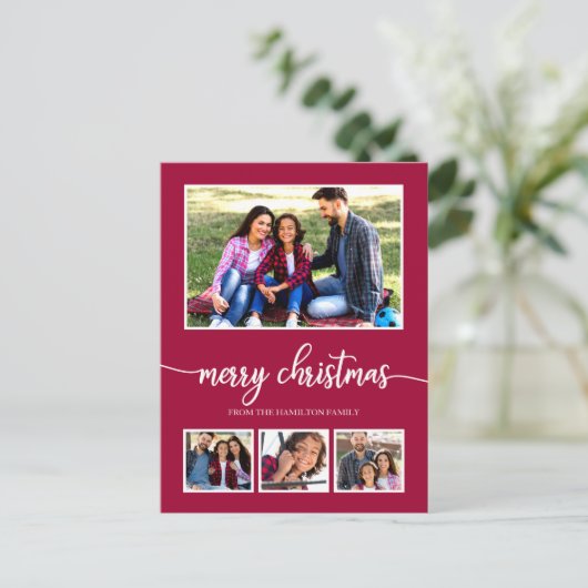 4写真コラージュメリークリスマスモダン休暇 ポストカード (スタンド正面)
