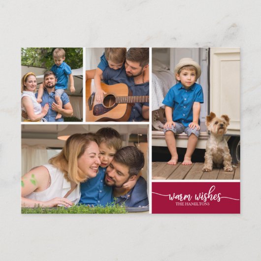 4写真コラージュ暖かい願いシンプルクリスマス ポストカード (正面)