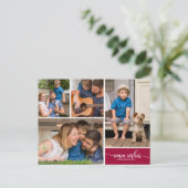 4写真コラージュ暖かい願いシンプルクリスマス ポストカード (スタンド正面)