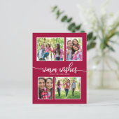 4写真コラージュ暖かい願いシンプルクリスマス ポストカード (スタンド正面)