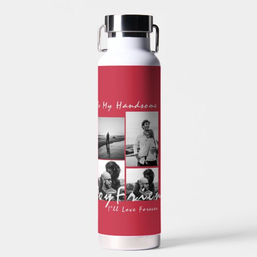 4写真コラージュ永遠ボーイフレンドのバレンタインデー ウォーターボトル (正面)