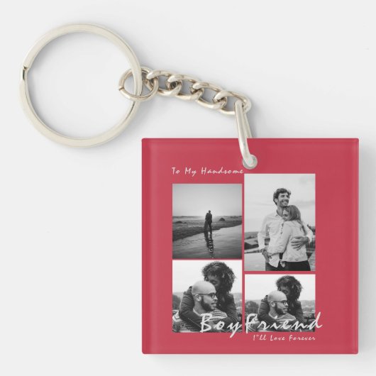 4写真コラージュ永遠ボーイフレンドのバレンタインデー キーホルダー (正面)