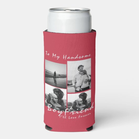 4写真コラージュ永遠ボーイフレンドのバレンタインデー スリム缶クーラー (Seltzer正面)