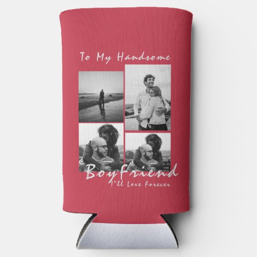 4写真コラージュ永遠ボーイフレンドのバレンタインデー スリム缶クーラー (正面)