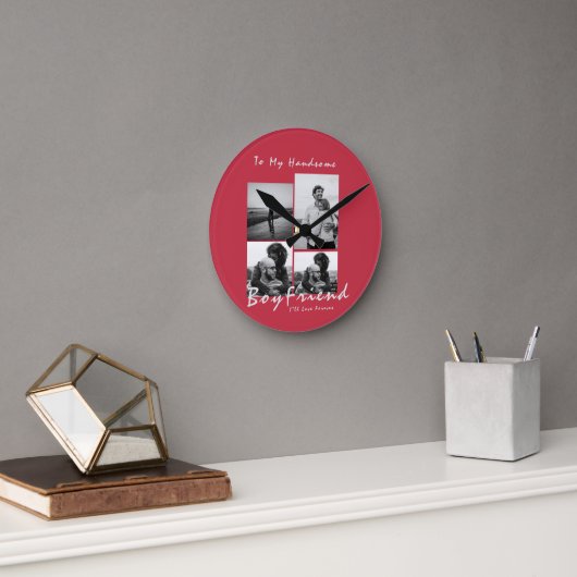 4写真コラージュ永遠ボーイフレンドのバレンタインデー ラウンド壁時計 (オフィス)