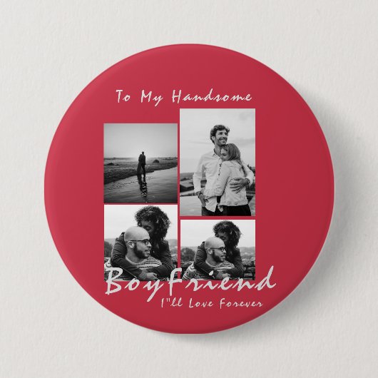 4写真コラージュ永遠ボーイフレンドのバレンタインデー 缶バッジ (正面)