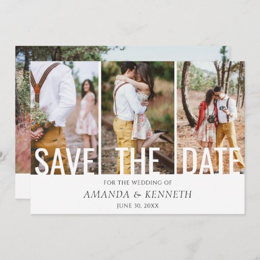 4写真シンプルのエレガント保存の日結婚付 招待状 (正面/裏面)