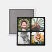 4写真テンプレート正方形グリッドラウンドフレーム冷蔵庫 マグネット (正面/裏面)