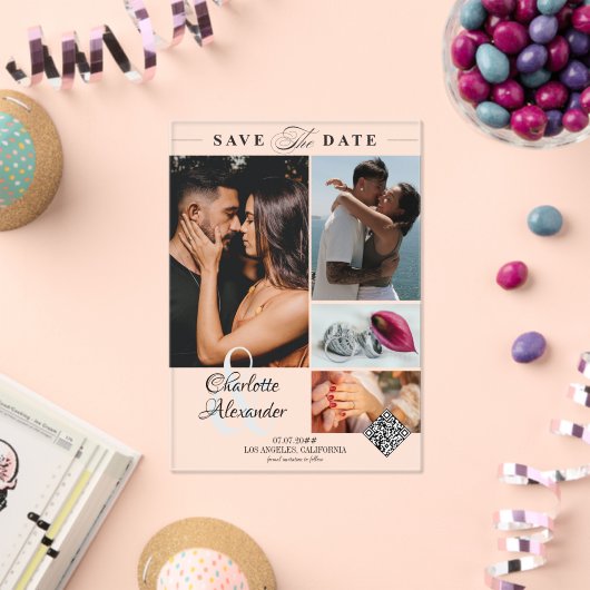 4写真パーソナライズされたコラージュ結婚式の日付を保存 アクリル招待状 (インサイチュ (お祝い))