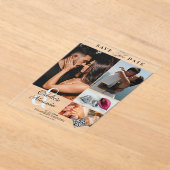 4写真パーソナライズされたコラージュ結婚式の日付を保存 アクリル招待状 (レイダウン)