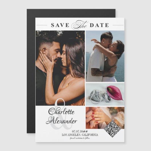 4写真パーソナライズされたコラージュ結婚式の日付を保存 マグネット招待状 (正面/裏面)