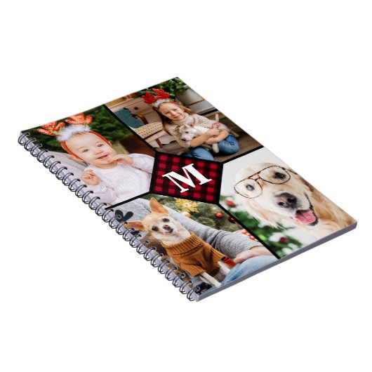 4写真パーソナライズされたコラージュ赤い格子縞モノグラム ノートブック (右側)