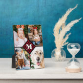 4写真パーソナライズされたコラージュ赤い格子縞モノグラム フォトプラーク (側面)