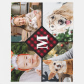 4写真パーソナライズされたコラージュ赤い格子縞モノグラム フリースブランケット (正面)