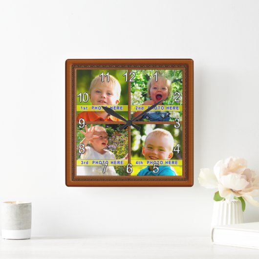 4写真パーソナライズされたフォトクロックギフトアイディア スクエア壁時計 (ホーム)