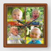 4写真パーソナライズされたフォトクロックギフトアイディア スクエア壁時計 (正面)