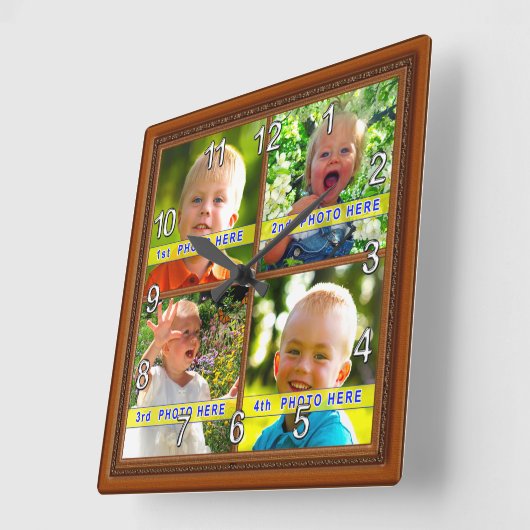 4写真パーソナライズされたフォトクロックギフトアイディア スクエア壁時計 (傾斜)