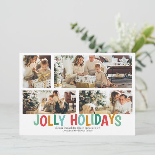 4写真パーソナライズされたホリすてきズクリスマス シーズンカード (スタンド正面)