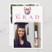 4写真ピンクボウディスコボール卒業パーティー 招待状 (正面/裏面)