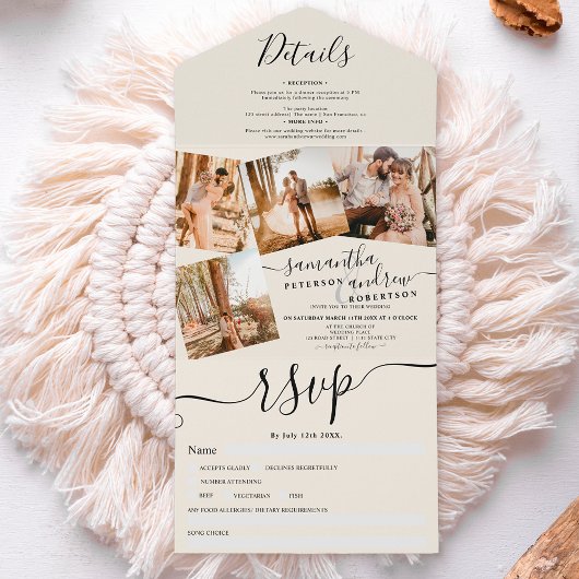 4写真ブラックアイボリースモダンクリッ結婚ト オールインワン招待状