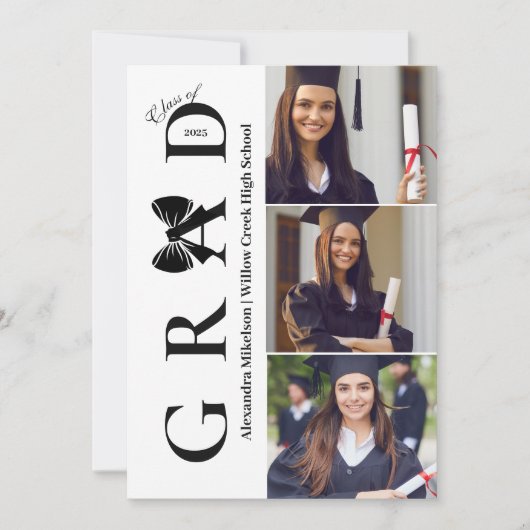 4写真ブラックボウディスコボール卒業パーティー 招待状 (正面)