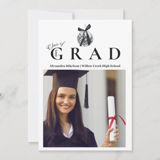 4写真ブラックボウディスコボール卒業パーティー 招待状 (正面)