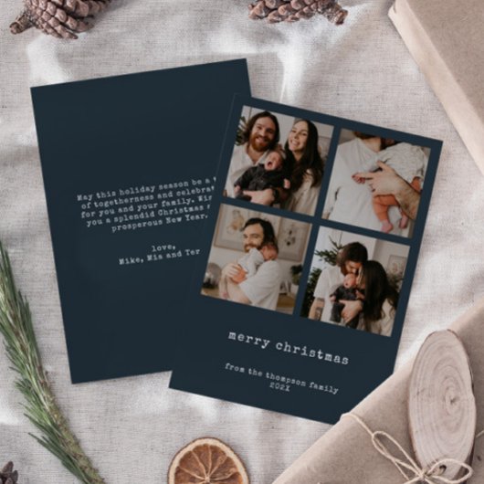 4写真メリークリスマスダークAzureホリデーカード シーズンカード