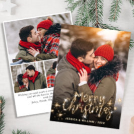 4写真メリークリスマス金ゴールド輝く挨拶 シーズンカード