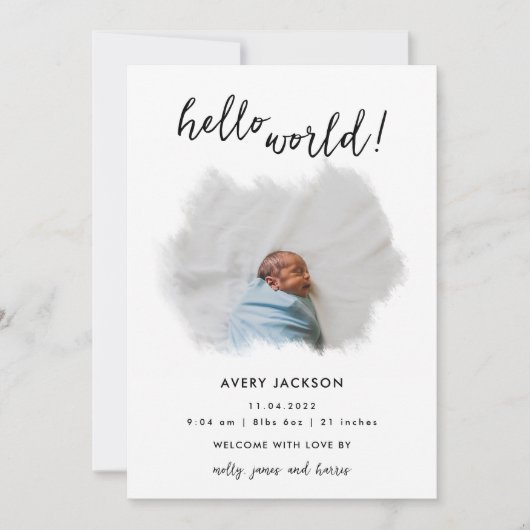 4写真モダンのシンプル誕生の発表 招待状 (正面)