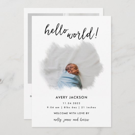 4写真モダンのシンプル誕生の発表 招待状 (正面/裏面)