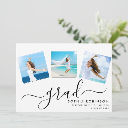 4写真モダンコラージスクリプト卒業パーティー 招待状 (スタンド正面)