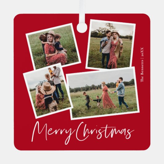 4写真モダンコラージメリークリスマス メタルオーナメント (正面)